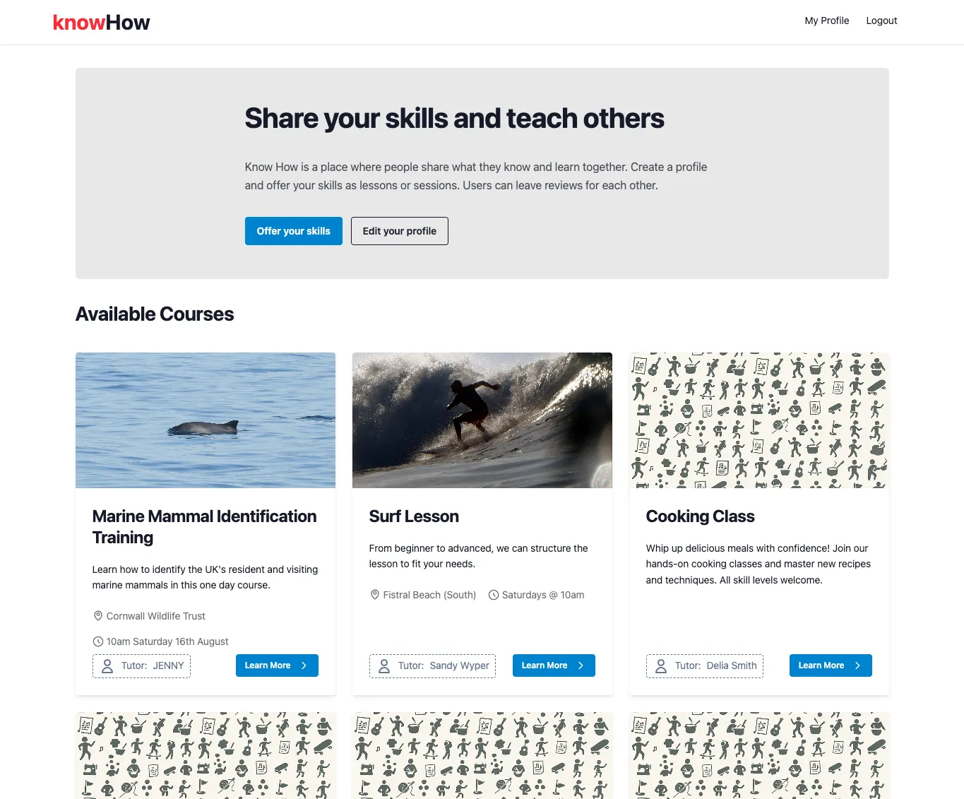 Know-How skill-sharing platform homepage