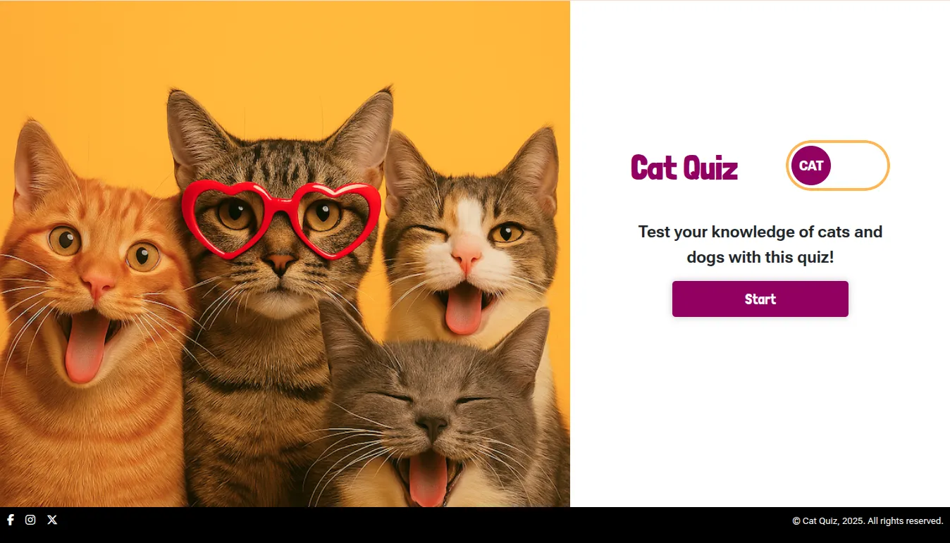 Cat Quiz — start screen or quiz in progress.
