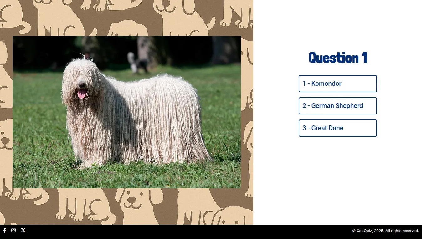Quiz question with breed image and options